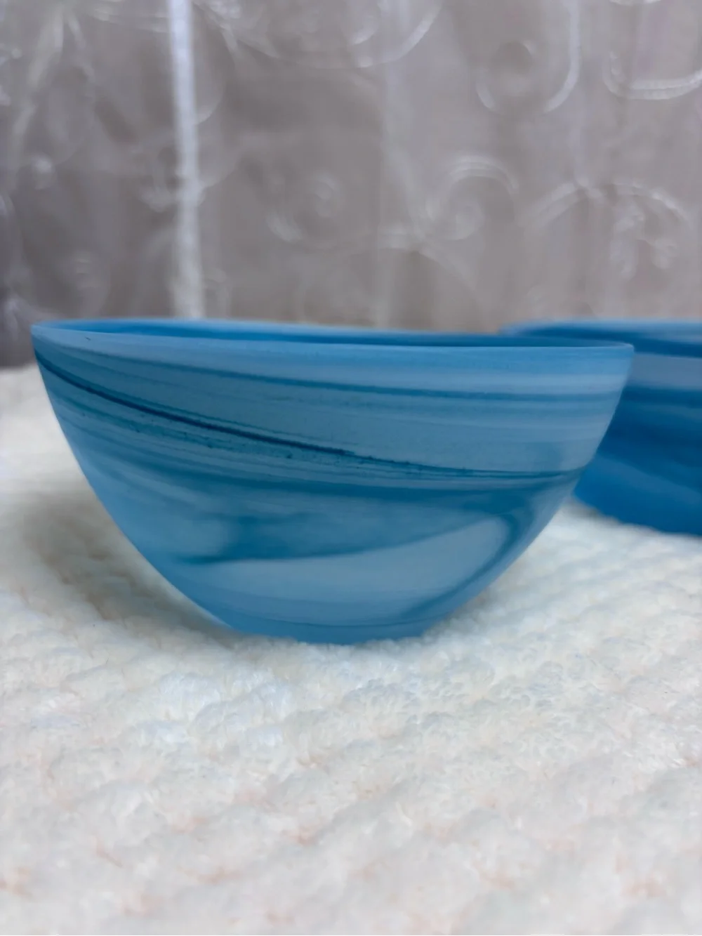 Alabaster Glass Bowls (2); Swirl Finish in Turquoise and Aqua